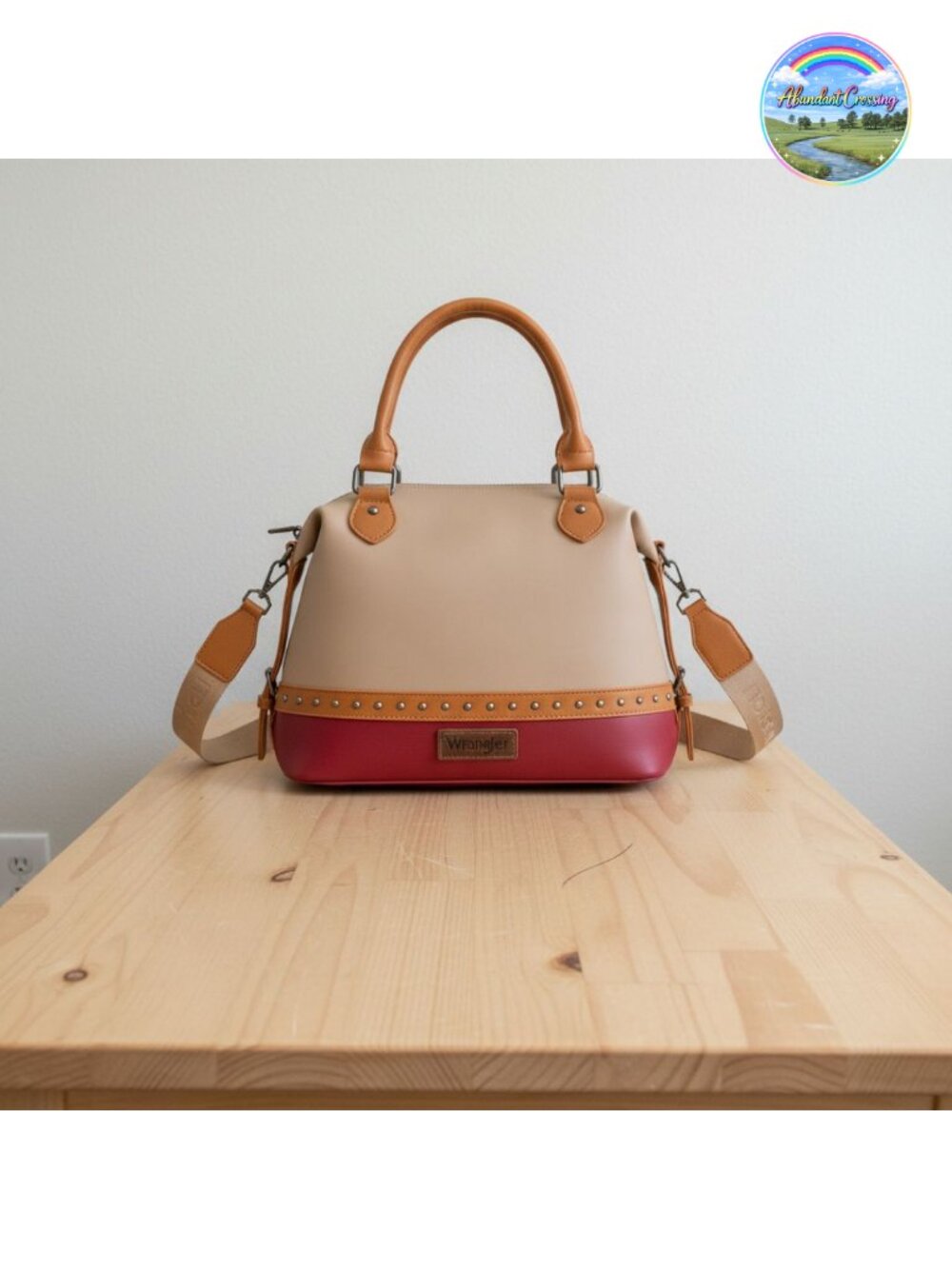 Wrangler Two-Tone Doctor Bag Satchel Top Handle Purse Western Barrel Handbag